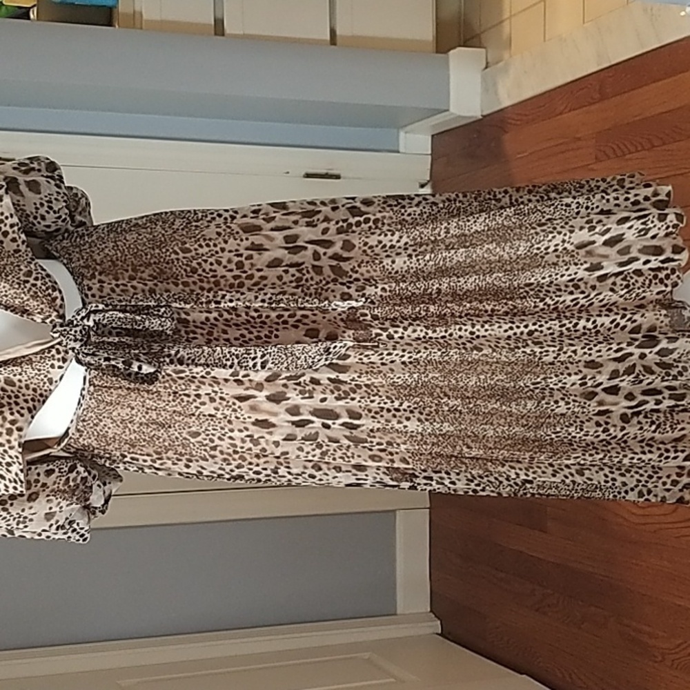ASOS Leopard Print Puff Sleeves Faux Wrap Midi Dress sz 2 - Picture 7 of 13